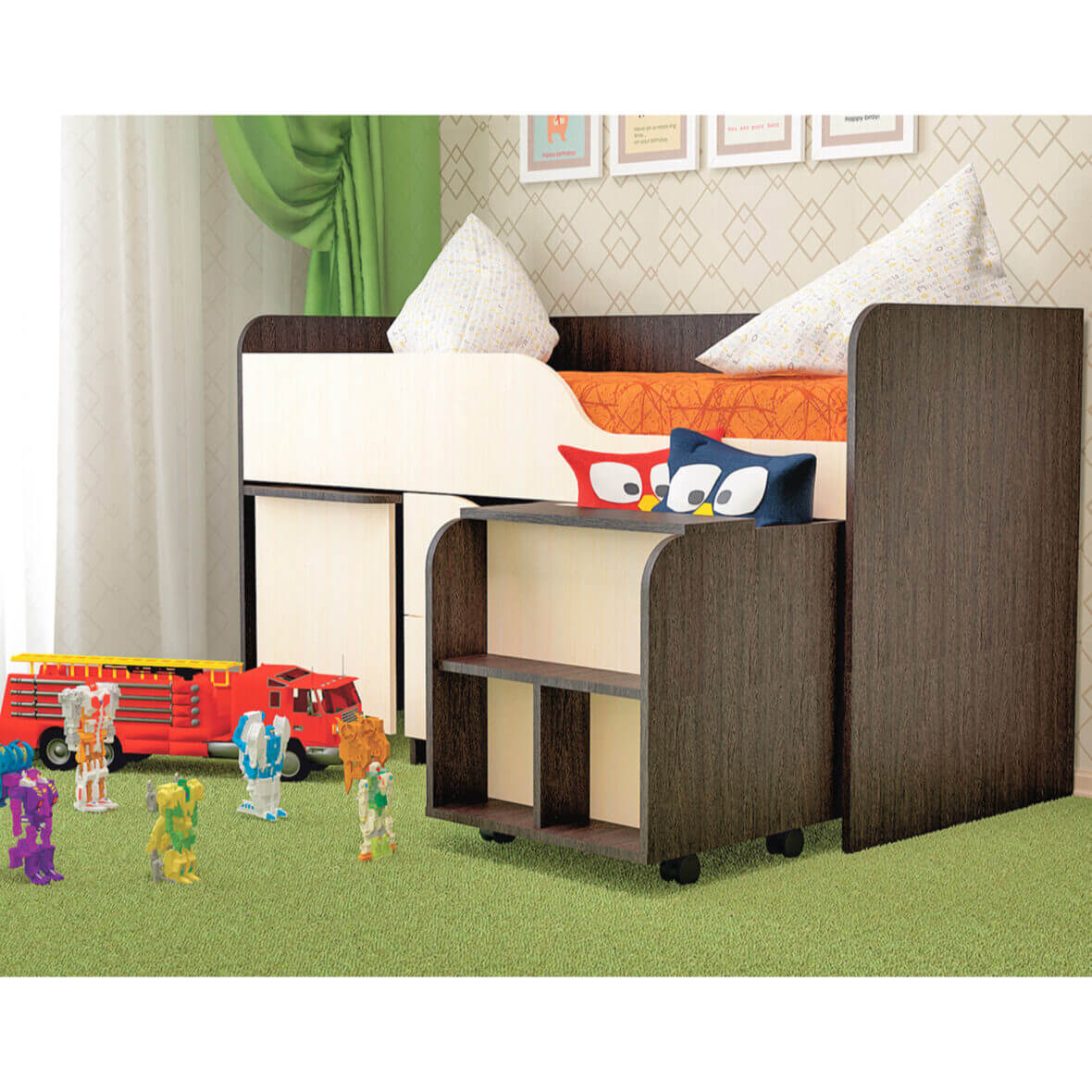 Кровать детская со столиком и лесенкой Гномик венге-мол