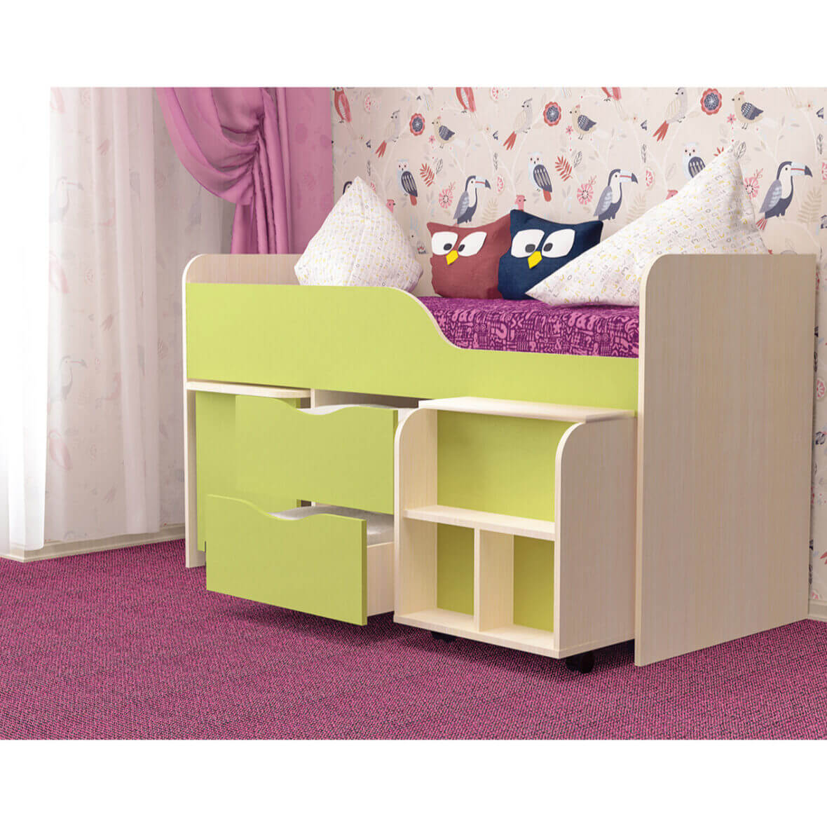 Кровать детская со столиком и лесенкой Гномик мол-лайм зеленый