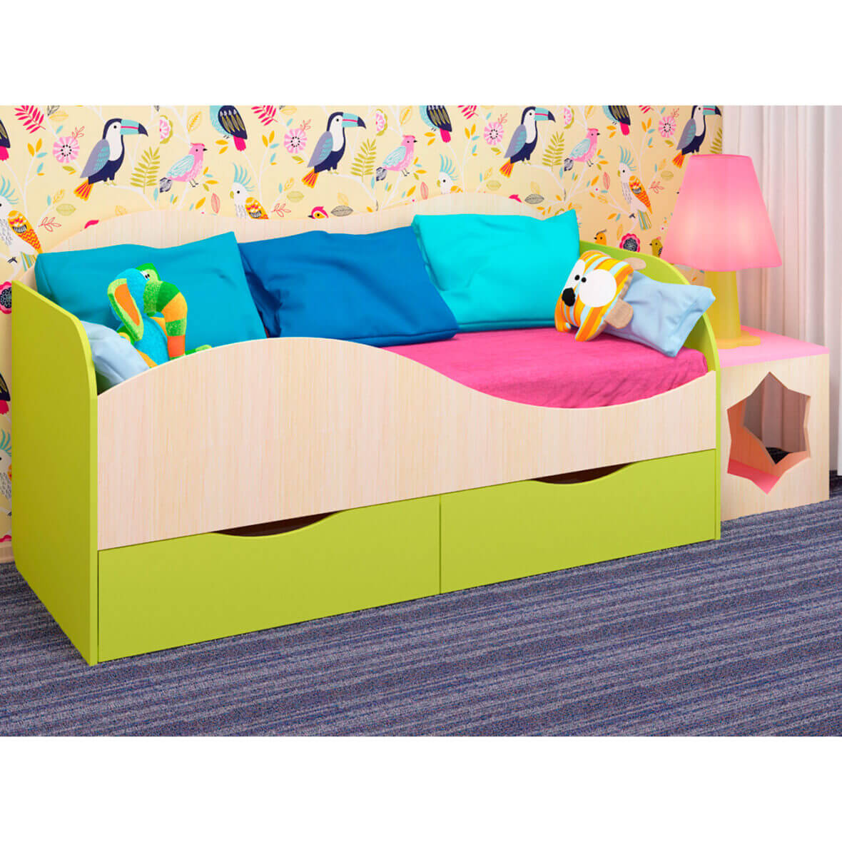 Кровать детская с бортиком Кроха мол-лайм зеленый
