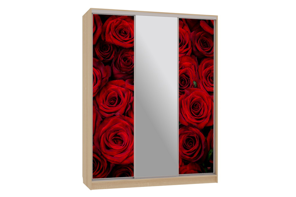 Шкаф-купе Бассо 10 Красные розы – Дуб сонома